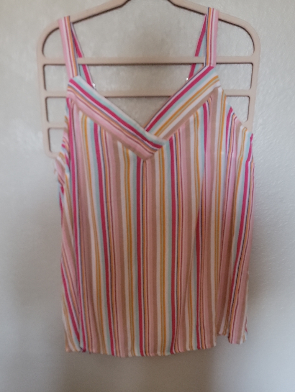 Lane Bryant Pink Cream Blue Striped V-Neck Cami